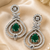 Emerald diamond halo drop earrings