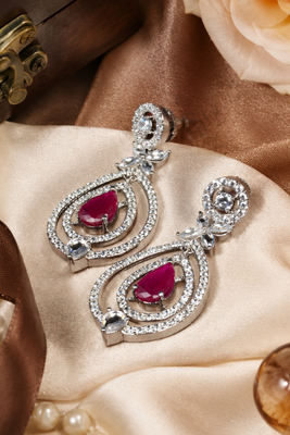 Ruby Diamond Halo Drop Earrings 3