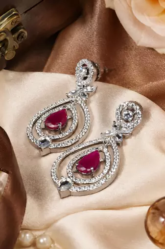 Ruby Diamond Halo Drop Earrings