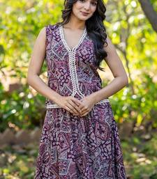 Wine Printed Cotton  Lehenga Blouse Duppatta Set
