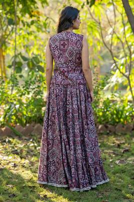 Wine Printed Cotton  Lehenga Blouse Duppatta Set 4