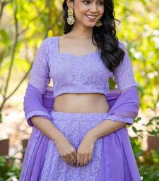 Lavender embroidered Georgette Lehenga Blouse Duppatta Set