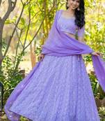 Lavender embroidered Georgette Lehenga Blouse Duppatta Set
