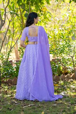 Lavender embroidered Georgette Lehenga Blouse Duppatta Set 4