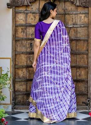 Purple Lace Work Viscose Georgette Lehenga Blouse Duppatta Set 1