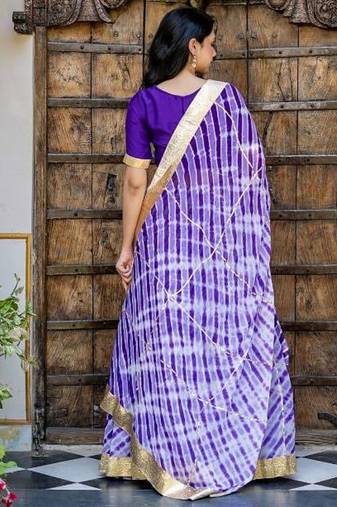 Purple Lace Work Viscose Georgette Lehenga Blouse Duppatta Set