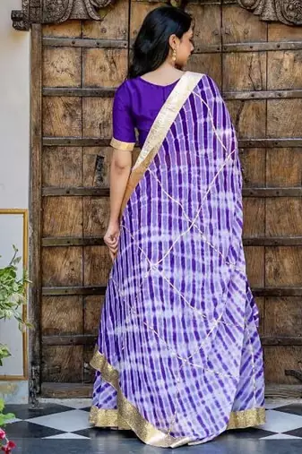 Purple Lace Work Viscose Georgette Lehenga Blouse Duppatta Set