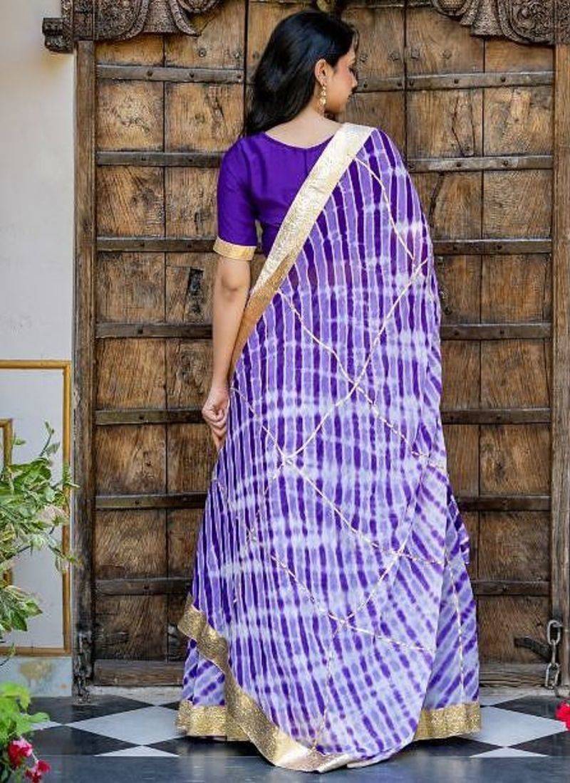 Purple Lace Work Viscose Georgette Lehenga Blouse Duppatta Set