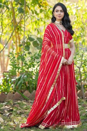 Red Zari Georgette Lehenga Blouse Duppatta Set