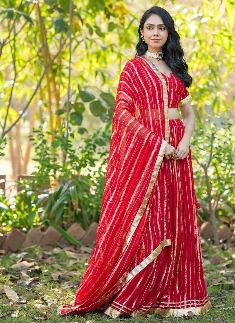 Red Zari Georgette Lehenga Blouse Duppatta Set