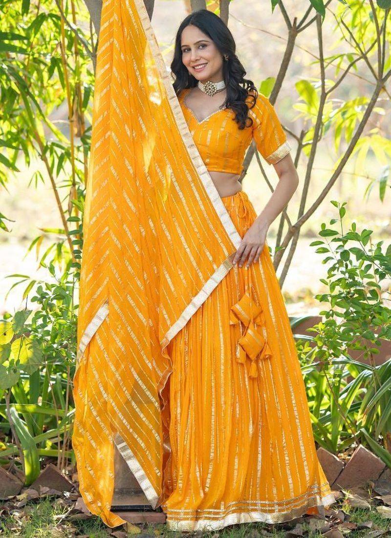 Yellow Zari Georgette  Lehenga Blouse Duppatta Set