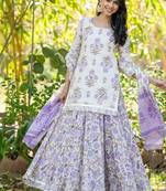 Purple Lace Work Cotton Lehenga Blouse Duppatta Set