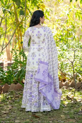 Purple Lace Work Cotton Lehenga Blouse Duppatta Set