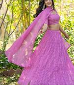 Pink Embroidered Georgette Lehenga Blouse Duppatta Set
