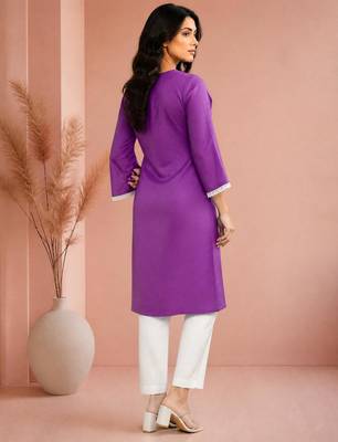 Purple cotton handwork kurta with pant 2