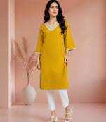 Mustard cotton handwork kurta with pant