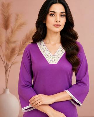 Purple cotton handwork kurta with pant 3