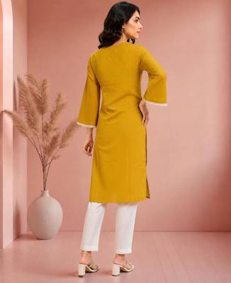 Mustard cotton handwork kurta with pant 2