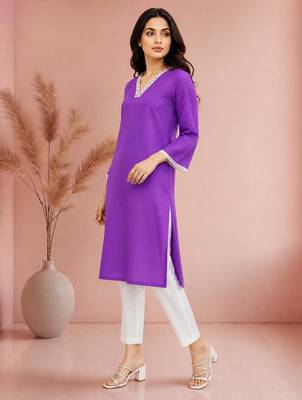 Purple cotton handwork kurta with pant 4