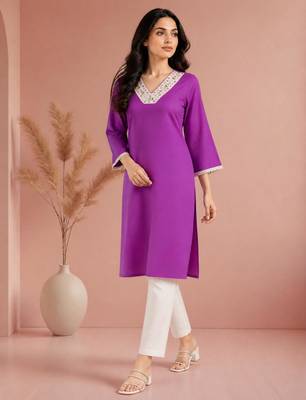 Purple cotton handwork kurta with pant 5