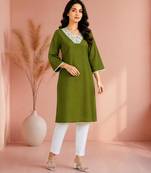 Mehndi cotton handwork kurta with pant
