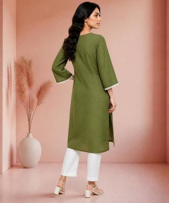 Mehndi cotton handwork kurta with pant 2