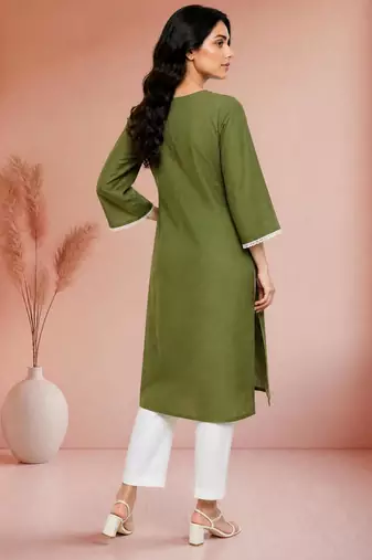 Mehndi cotton handwork kurta with pant