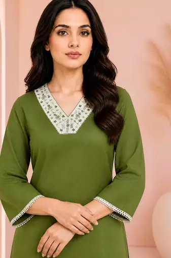 Mehndi cotton handwork kurta with pant