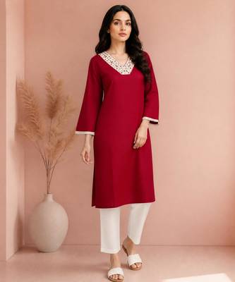 Maroon cotton handwork kurta with pant 1