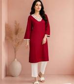 Maroon cotton handwork kurta with pant