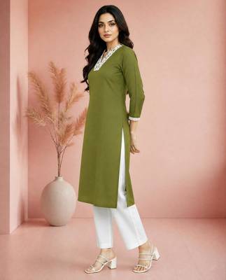 Mehndi cotton handwork kurta with pant 4