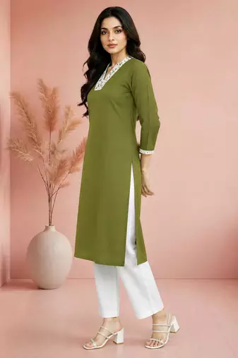 Mehndi cotton handwork kurta with pant