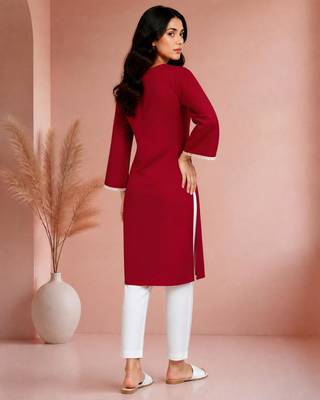 Maroon cotton handwork kurta with pant 2