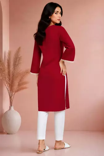 Maroon cotton handwork kurta with pant