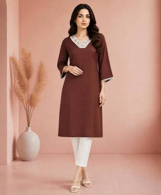 Brown cotton handwork kurta with pant 1