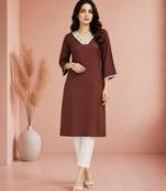 Brown cotton handwork kurta with pant