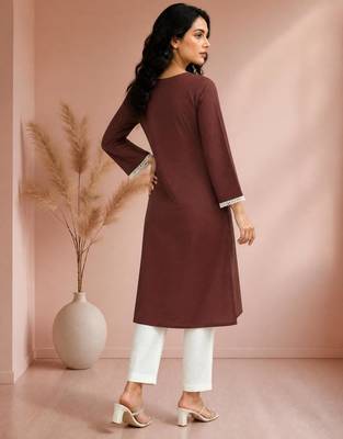 Brown cotton handwork kurta with pant 2