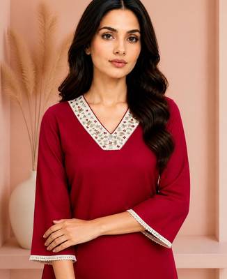 Maroon cotton handwork kurta with pant 3