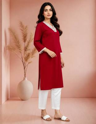 Maroon cotton handwork kurta with pant 4
