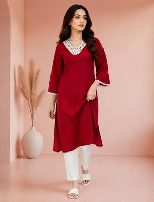 Maroon cotton handwork kurta with pant 5