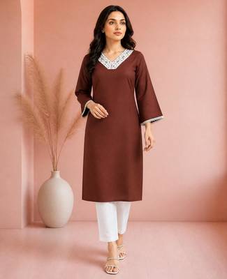Brown cotton handwork kurta with pant 5