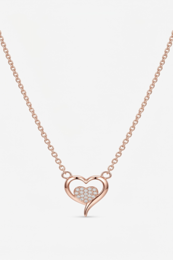 925 Sterling Silver Rose Gold Plated Heart Pendant Necklace for Women with Cubic Zirconia
