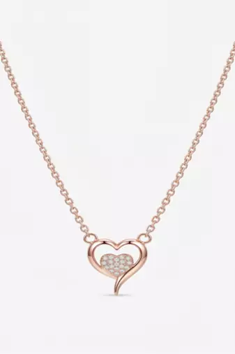 925 Sterling Silver Rose Gold Plated Heart Pendant Necklace for Women with Cubic Zirconia