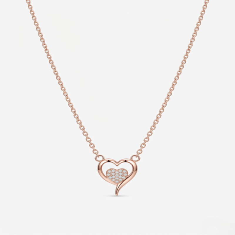 925 Sterling Silver Rose Gold Plated Heart Pendant Necklace for Women with Cubic Zirconia