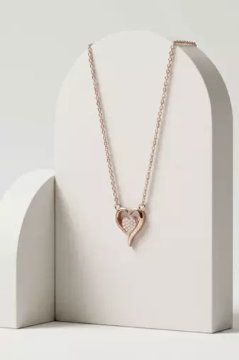 925 Sterling Silver Rose Gold Plated Heart Pendant Necklace for Women with Cubic Zirconia
