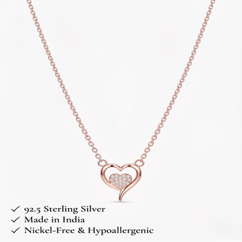 925 Sterling Silver Rose Gold Plated Heart Pendant Necklace for Women with Cubic Zirconia 5
