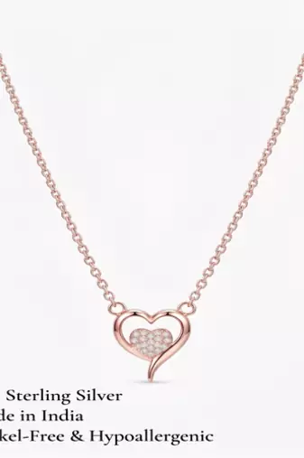 925 Sterling Silver Rose Gold Plated Heart Pendant Necklace for Women with Cubic Zirconia