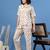 White printed cotton peter pan collar co-ord night suit for women