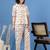 White printed cotton peter pan collar co-ord night suit for women