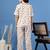 White printed cotton peter pan collar co-ord night suit for women